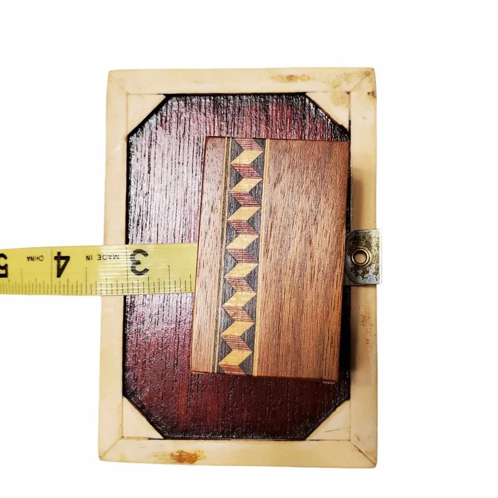 Vintage 1950s Handmade Pearl Bone Wood Inlaid Marquetry Jewelry Box